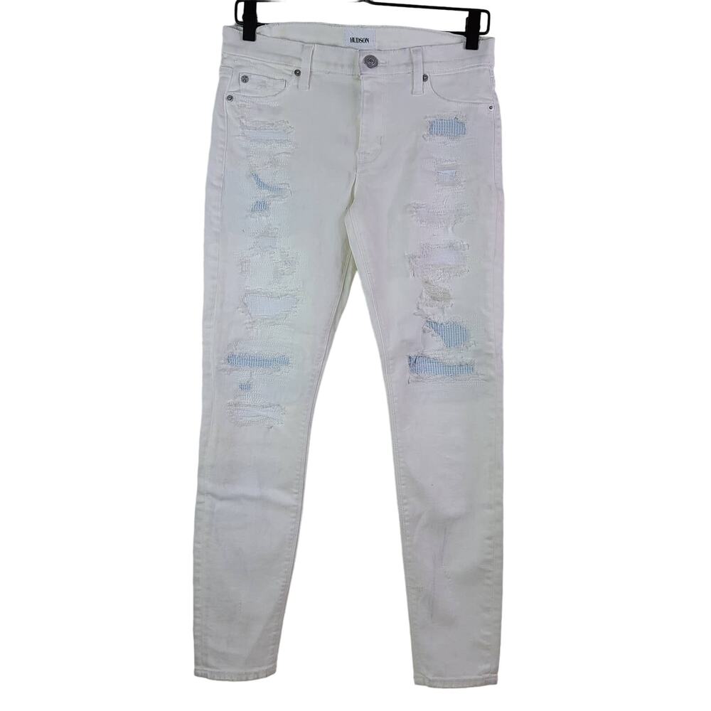NEW Hudson Ankle Krista Super Skinny White Distressed Stretch Jeans Size 27